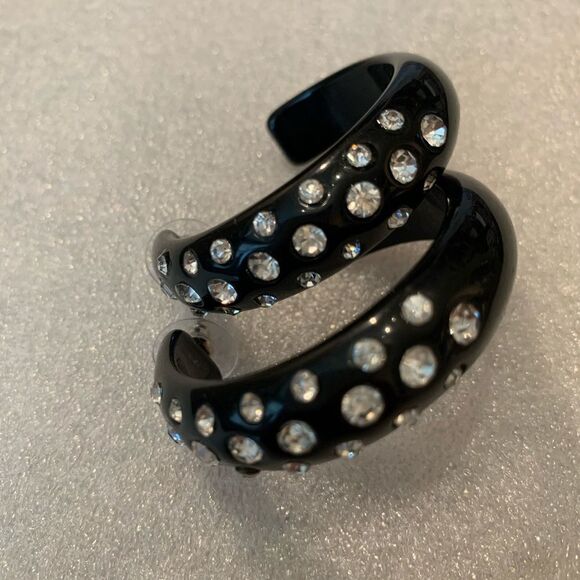 Large Huggie Hoop black Rhinestone Earrings - Picture 1 of 8